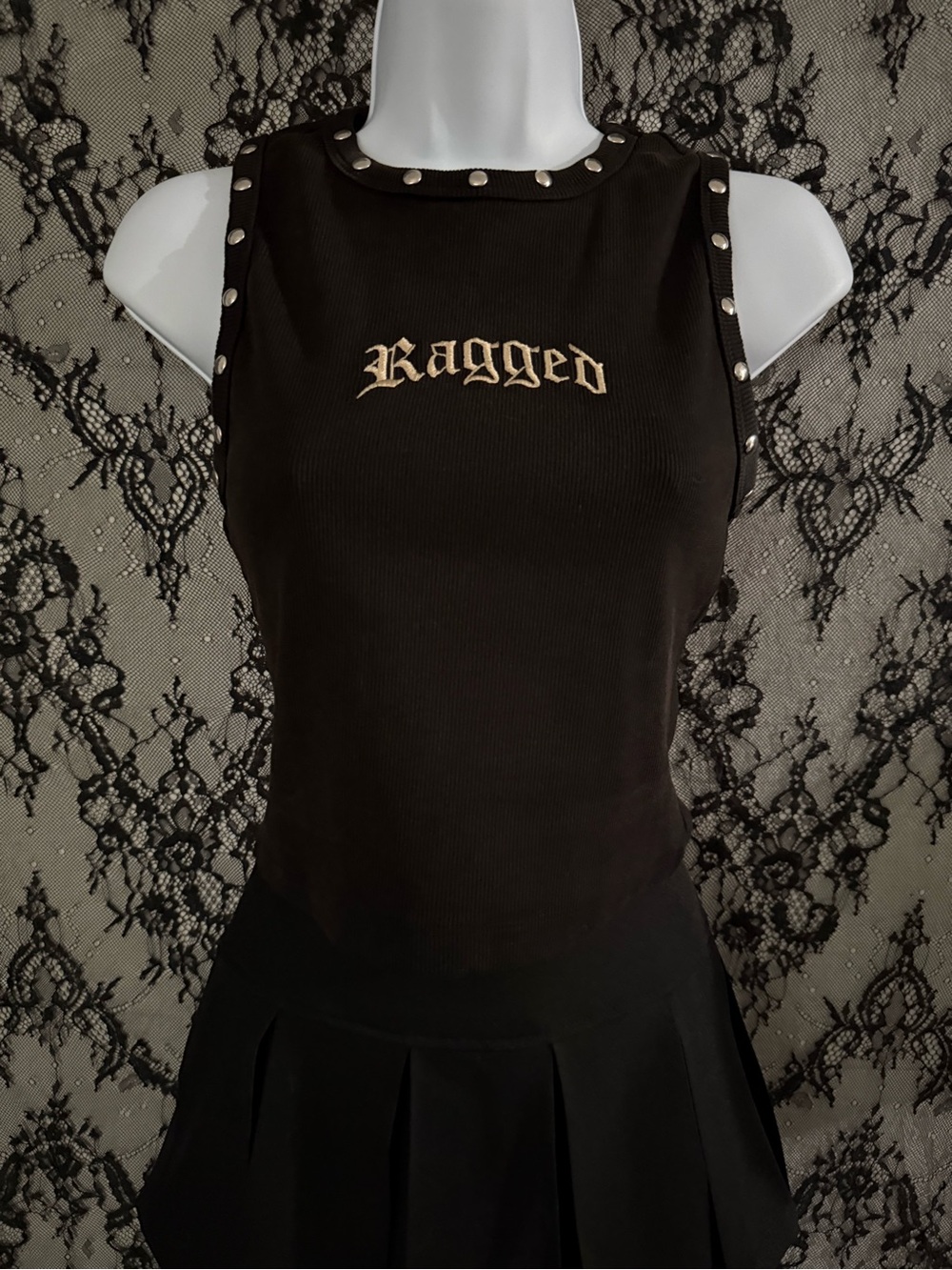 The Ragged Priest Embroidered Graphic Rivet Vest Top Size S